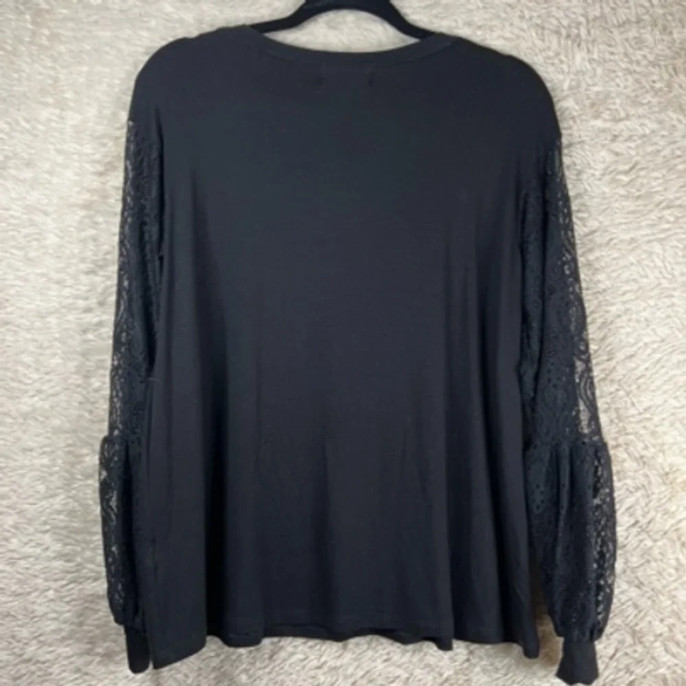 Amelia James Womens Blouse Black Long Sleeve Crew Neck Stretch‎ Lace XS New